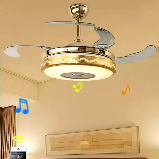 Nuovo ventilatore da soffitto intelligente con pale invisibili retrattili con telecomando di design