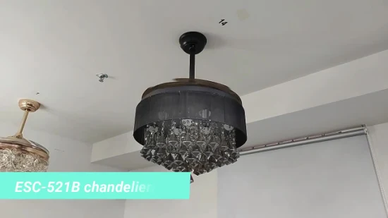 Decorazione fantasia Nero Copri lampada invisibile in cristallo da 42 pollici Luci tradizionali per ventilatori a soffitto retrattili